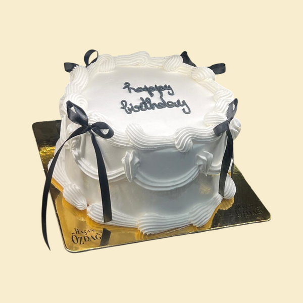 Happy Birthday Torte mit schwarzen Schleifen( Sahne)