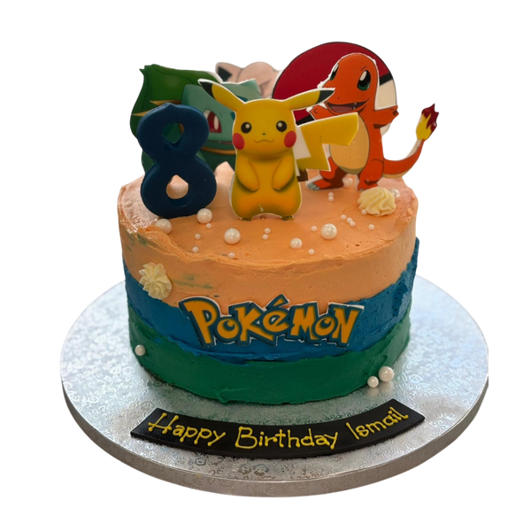 Pokemon Torte  dreifarbig mit Figuren aus Esspapier
