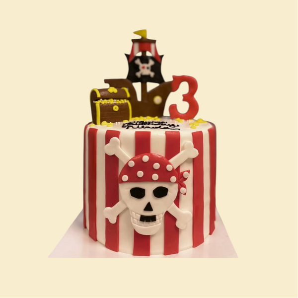 Piratentorte mit Schatztruhe & Segelschiff