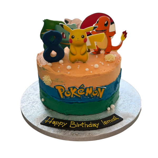 Pokemon Torte  dreifarbig mit Figuren aus Esspapier