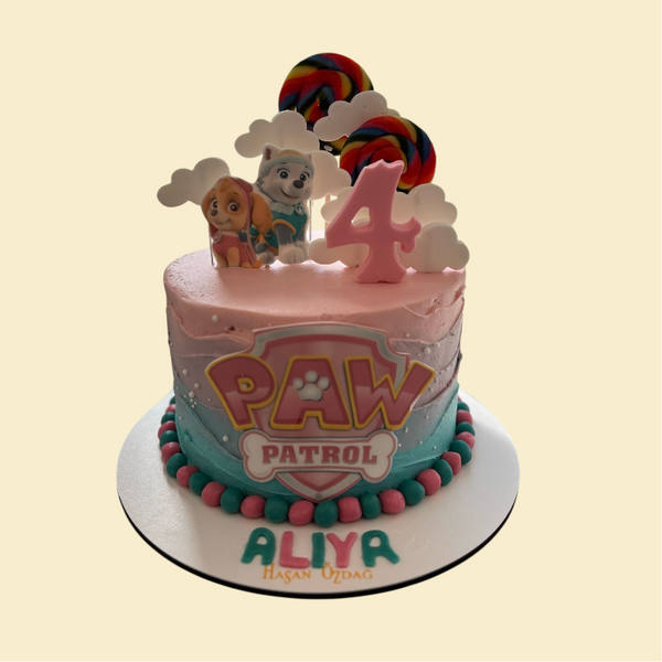 Paw Patrol Geburtstagstorte in Rosa und Türkis