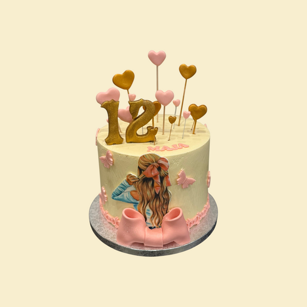 Geburtstagstorte mit Mädchen-Motiv aus Esspapier