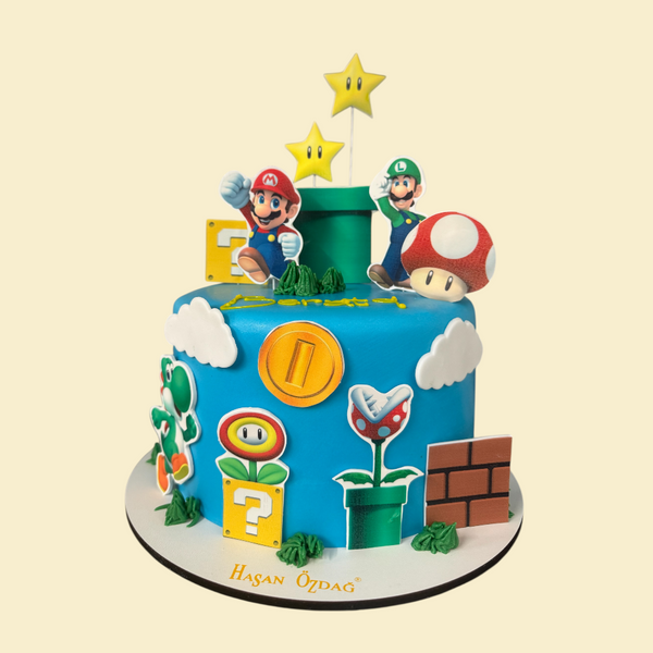 Runde Super Mario Geburtstagstorte mit Esspapierdruck