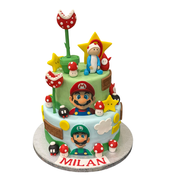 Super Mario Geburtstagstorte – Zweistöckige Gaming-Torte für Kinder