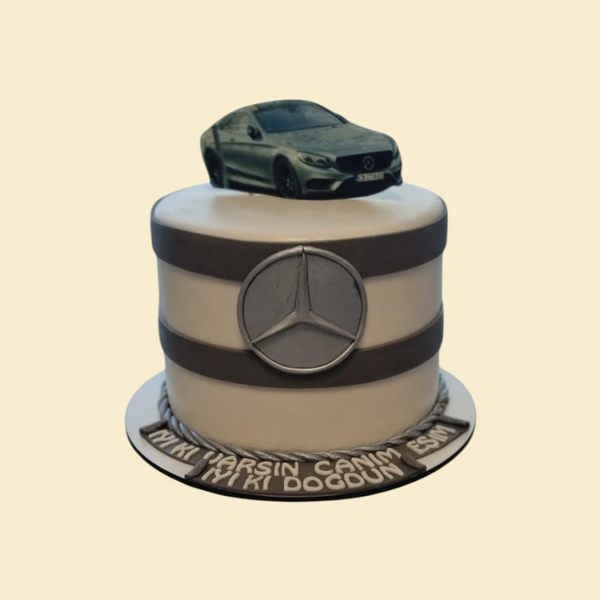 Mercedes Torte mit Esspapierdruck und Logo aus Fondant