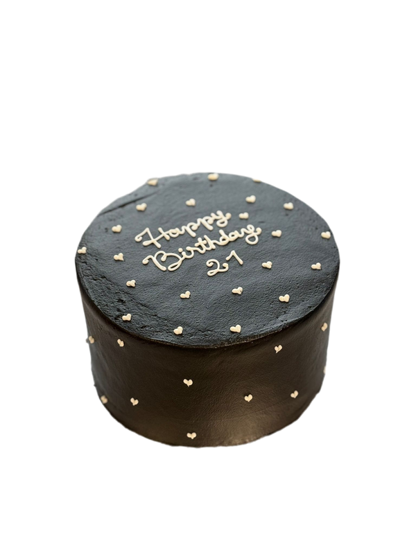 Schwarze Happy Birthday -Torte mit Herzen