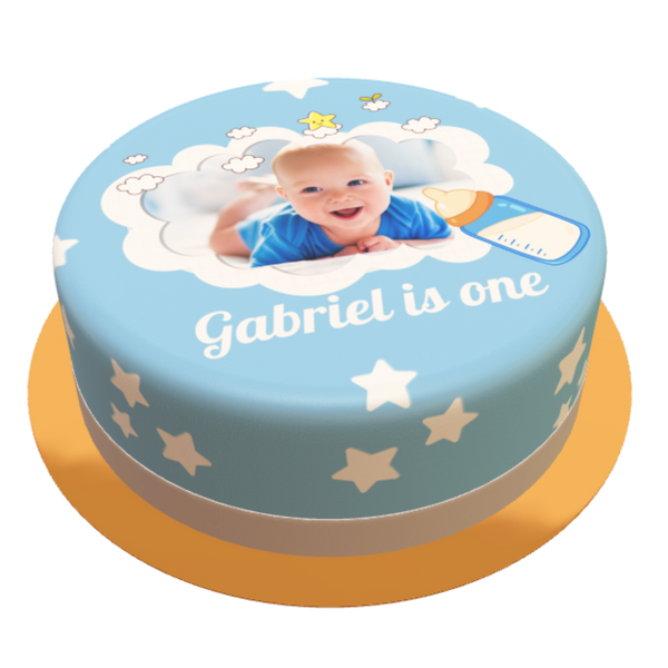 Baby Blau Torte personalisiert mit Wunschfoto, Name und Alter