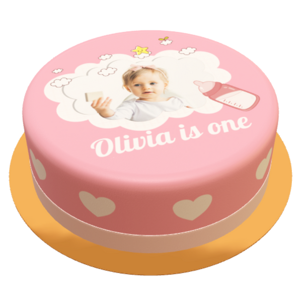 Baby Rosa Torte personalisiert mit Wunschfoto, Name und Alter