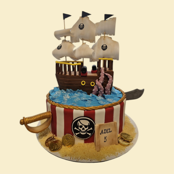 Piratenschiff-Geburtstagstorte mit Schatzinsel