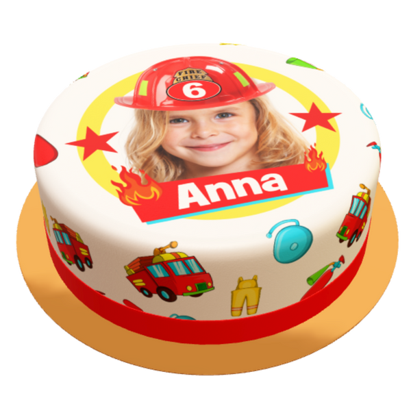 Feuerwehrmann Torte personalisiert mit Wunschfoto, Name und Alter