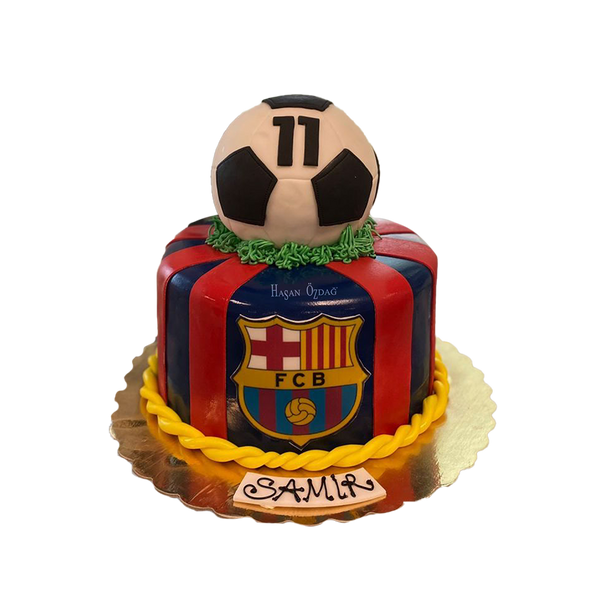 Blau-Rote Fußball-Torte mit FC-Barcelona unf Fußball