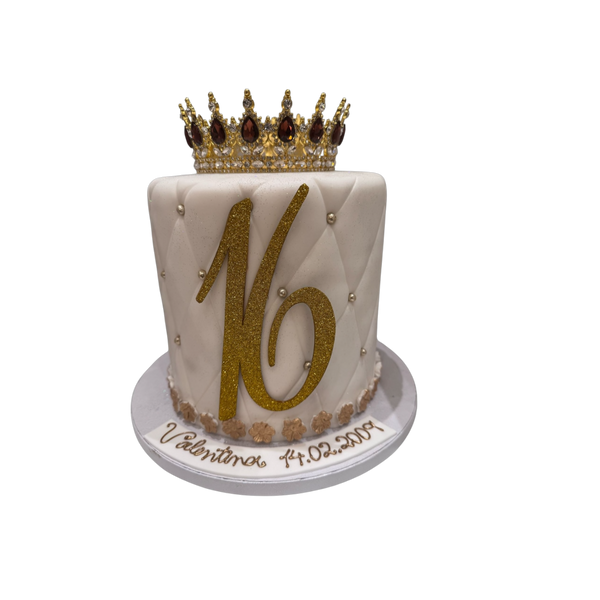 Geburtstagstorte mit gold krone und zahl 16