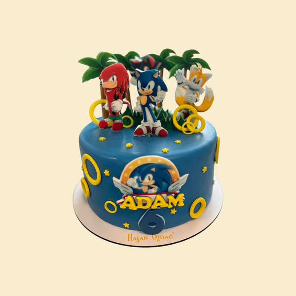 Runde Sonic Torte  mit Esspapier Figuren