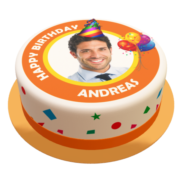 Confetti Foto Torte personalisiert mit Wunschfoto, Name und Alter
