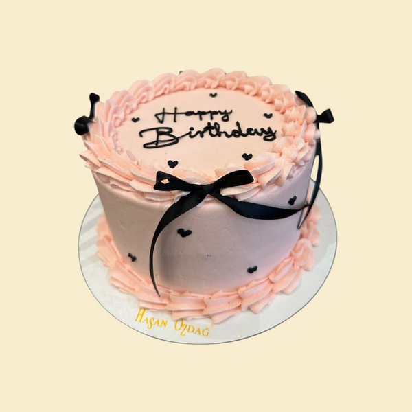 Rosa Vintage Birthday Cake mit schwarzen Schleifen