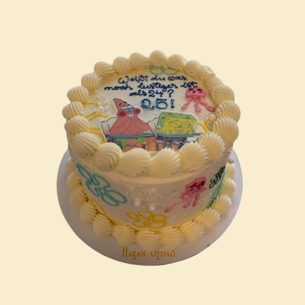 runde Schwammkopf  Party-Torte – „What’s Funnier Than 24?“ blau