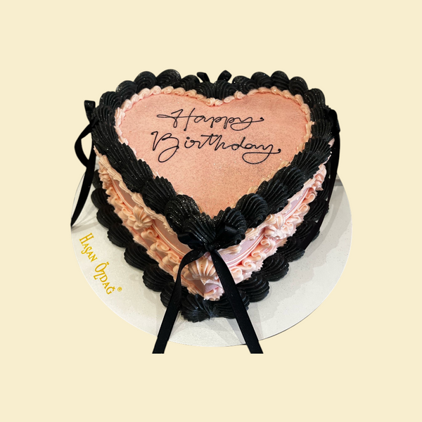 Vintage Herz-Torte – Rosa & Schwarz mit Schleifen