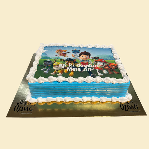 PAW Patrol Geburtstagskuchen mit Foto – Puddingfüllung, türkische Sahne (Şanti) Überzug