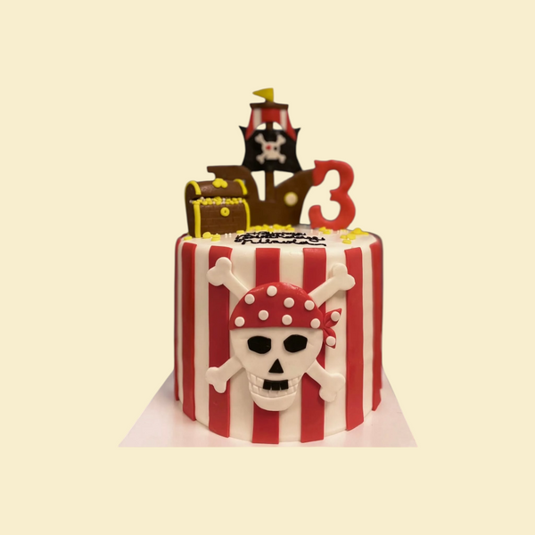 Piratentorte mit Schatztruhe & Segelschiff