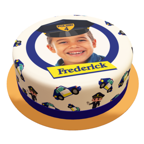 Polizei Foto Torte personalisiert mit Wunschfoto, Name und Alter