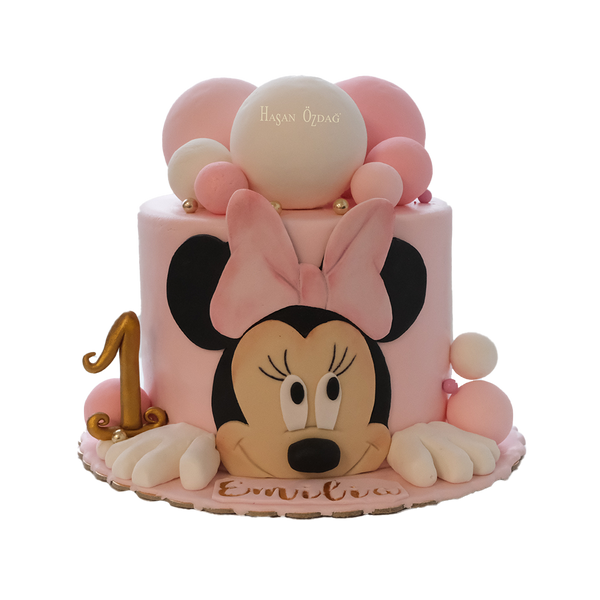 Rosa Maus-Torte mit weißen-rosa Kugeln und Mausgesicht