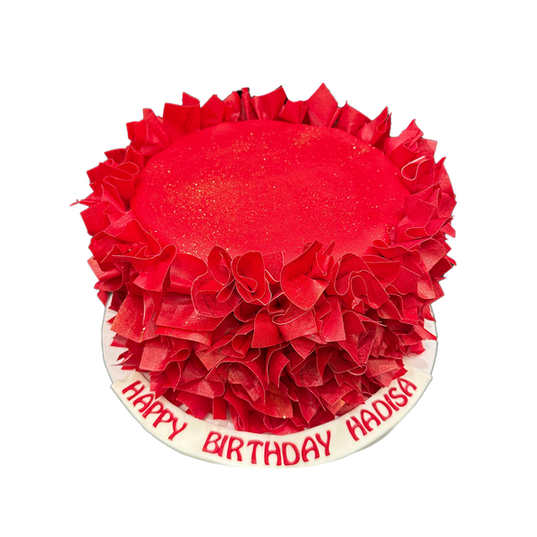 Rote Torte mit Esspapier-Deko