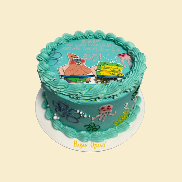 SpongeBob Geburtstagstorte in Türkis  mit Puddingfüllung und Überzug aus Buttercreme