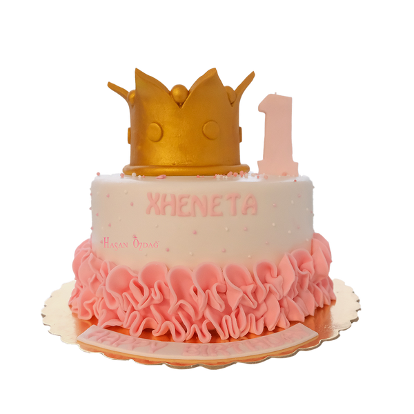Torte mit pinken Rüschen und Krone