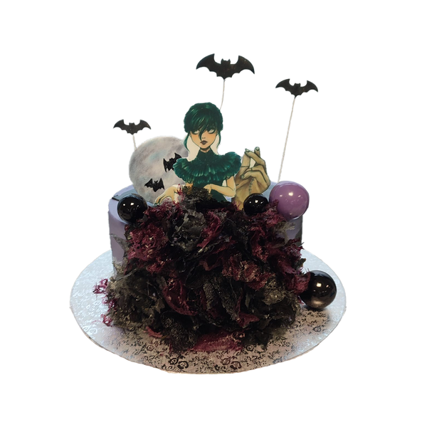 Wednesday Torte mit 3D-Kleid, Fledermäuse und Kugeln