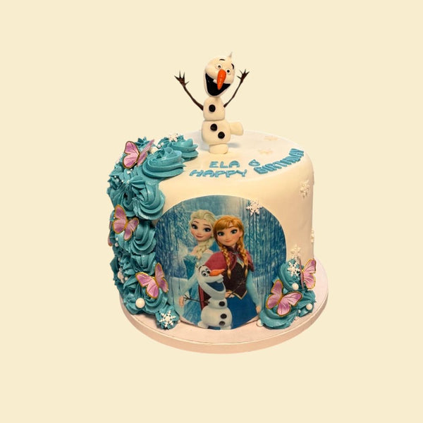 Winterzauber Torte mit Schneemann & Schmetterlingen – Kindergeburtstag