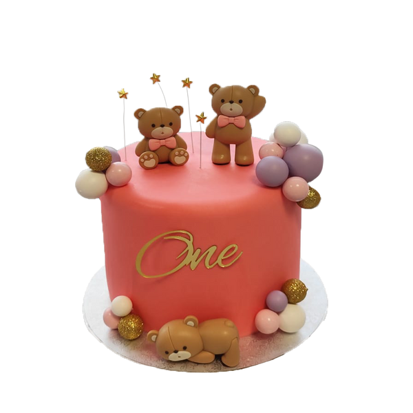 Rosa Torte mit Kugeln, Sternen und Bärchen