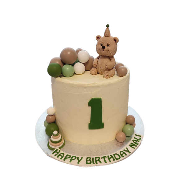 Bärchen Torte mit grünen und braunen Kugeln