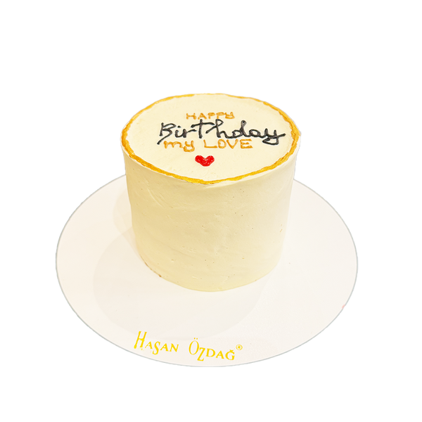 Simple Torte mit goldenen Rand und Aufschrift "Happy Birthday my Love"  mit Herzchen