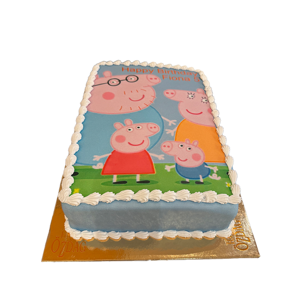 Blaue rechteckige Torte mit Peppa und ihrer Familie