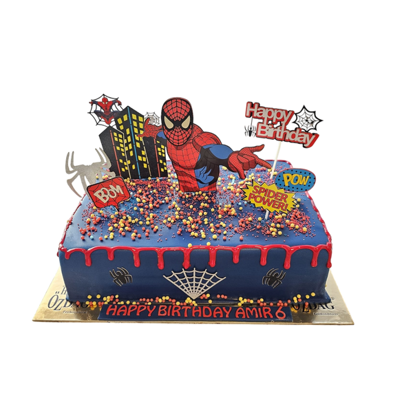Rechteckige SPIDERMAN torte rotem  Drip und Spiderman Deko