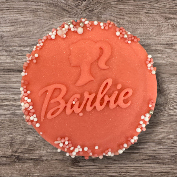 runde Barbie Butterkekse mit rosa fondant