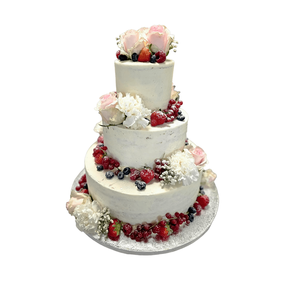 3 Etagen Hochzeitstorte in weiss mit roten Beeren Schleierkraut und ro 3 Etagen Hochzeitstorte in weiss mit roten Beeren Schleierkraut und ro