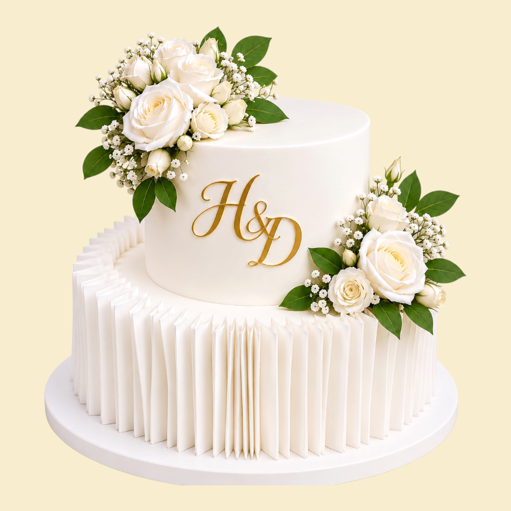 White Rose Luxury Esspapier-Torte personalisiert