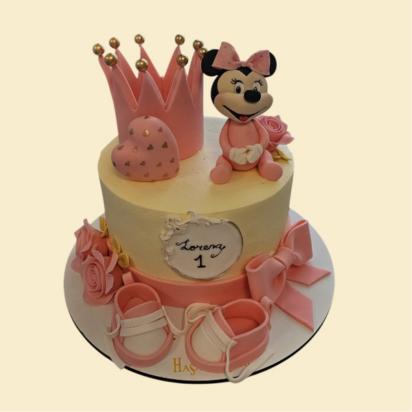Minnie Maus Torte modelliert mit Figur Krone und Schüchen