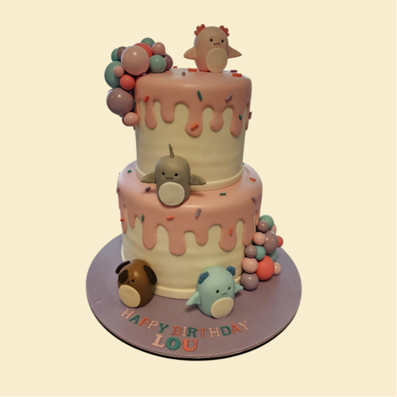 Kawaii Tierchen-Torte – Zweistöckig mit Ballons