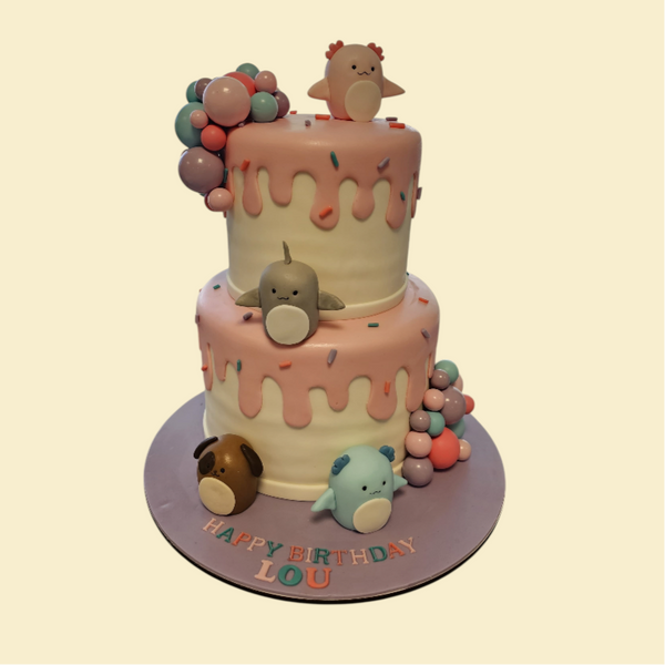 Kawaii Tierchen-Torte – Zweistöckig mit Ballons