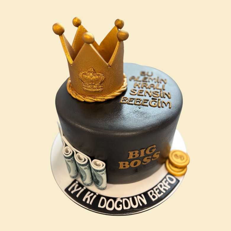 Big Boss Torte mit Gold Krone und Dollarscheine