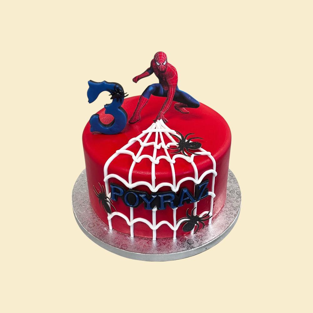 Superhelden-Torte „Spinnennetz“ – Rote Geburtstagstorte mit Netzdesign