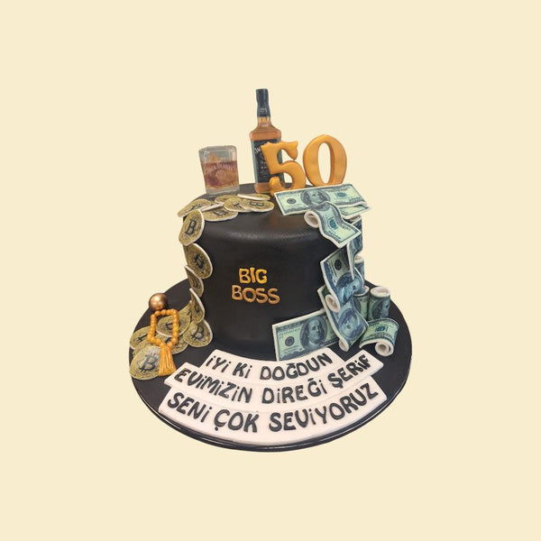 Herrentorte „Big Boss“ mit Geld- & Whisky-Deko