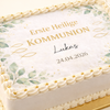 Kommunionstorte Eukalyptus Gold– rechteckige Fototorte zur Erstkommunion