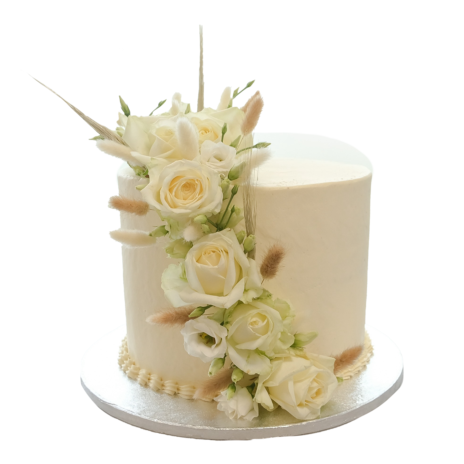 Buttercreme Torte rund frischen creme Rosen und Pampas