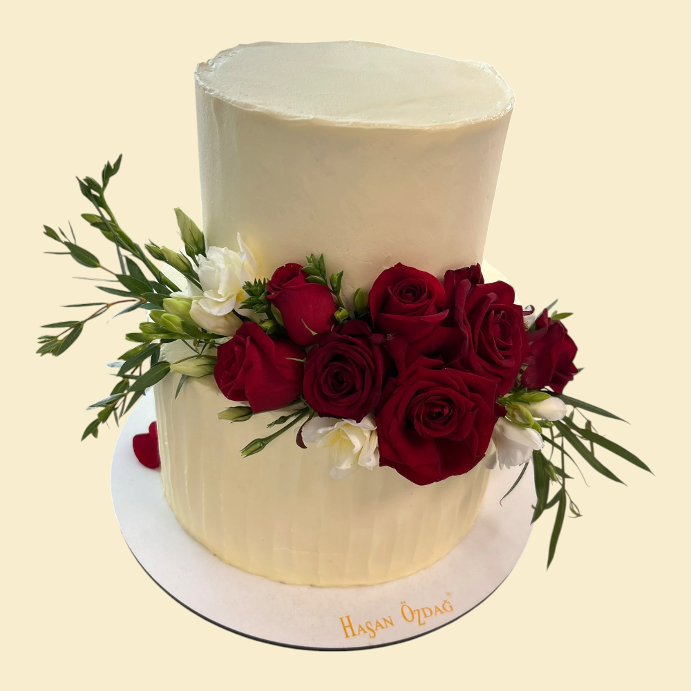 2 stöckige Torte mit Roten Rosen