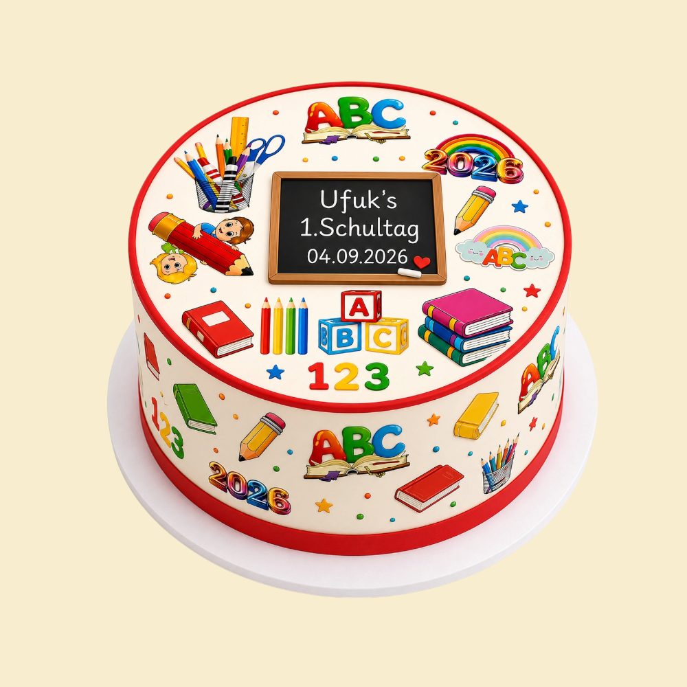 Einschulungstorte „Schulstart“ – Komplett bedruckte Fondanttorte
