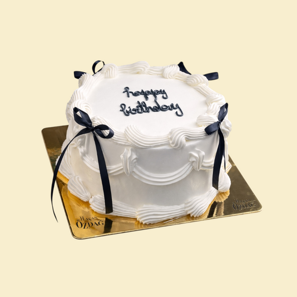 Happy Birthday Torte mit schwarzen Schleifen( Sahne)