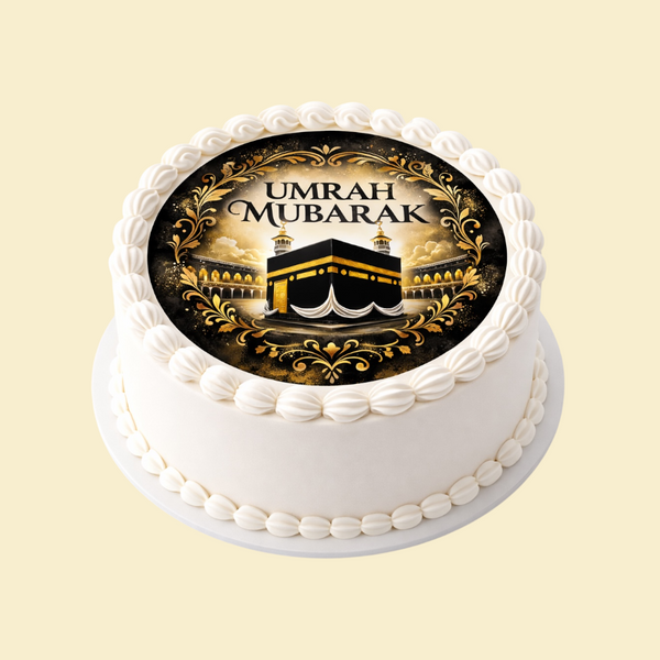Umrah Mubarak Torte mit Kaaba-Motiv – Edler Fotodruck (Buttercreme)